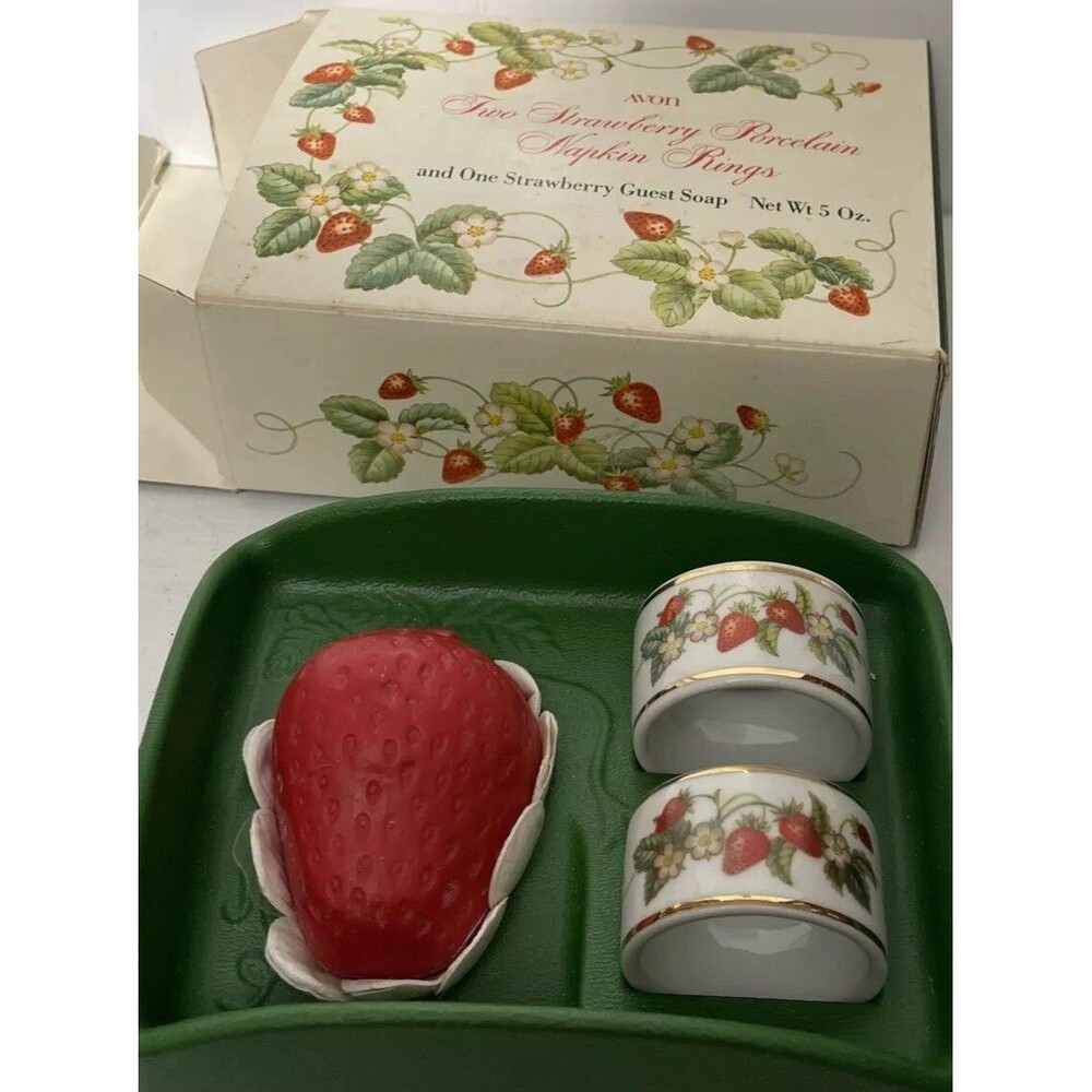 Avon Two Strawberry Porcelain Napkin Rings Vintage
